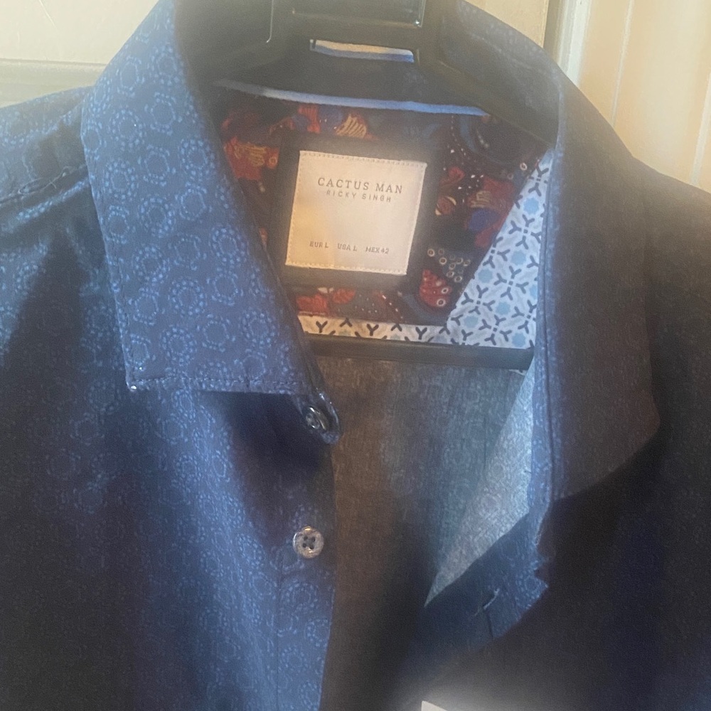 Cactus Dark Blue Patterned Men's Shirt